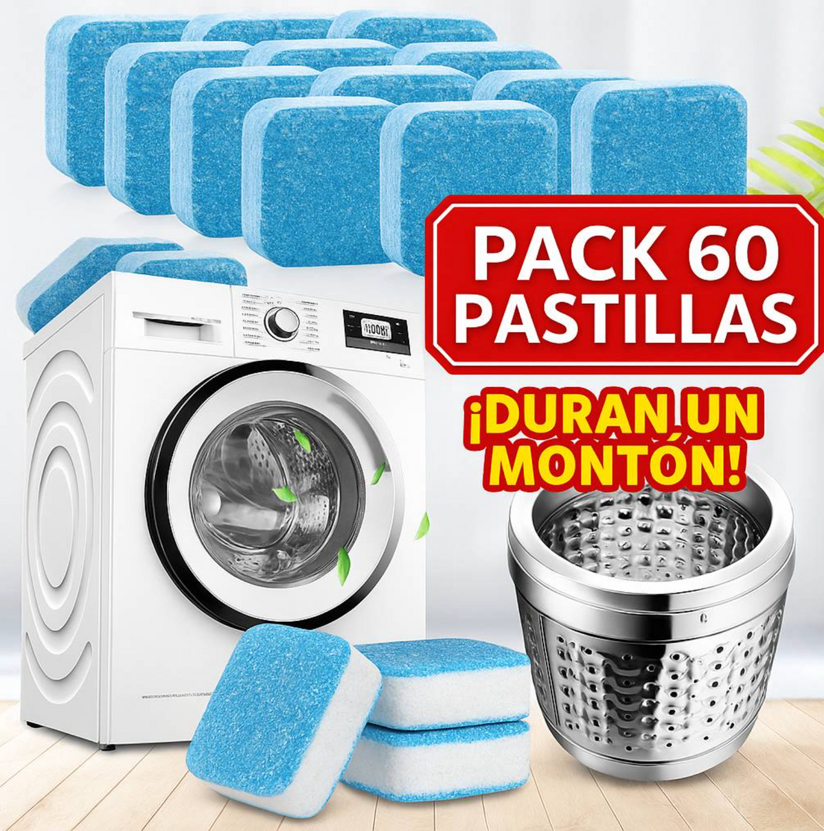 Pack 60 pastillas limpiadoras para lavadora - deja tu lavadora como nueva